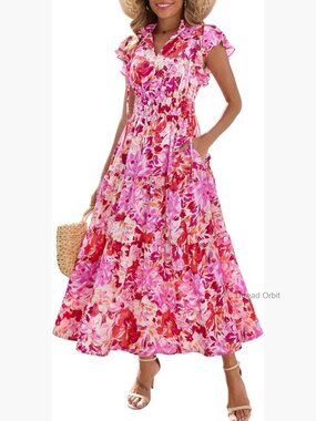 Women's Flowy Boho Maxi Dress with Pockets